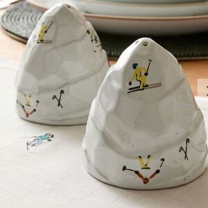 West Elm St. Jude Holiday Skiers Stoneware Salt & Pepper Shakers Set NEW